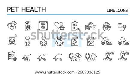 Pet health. Veterinary services. Vector icons set