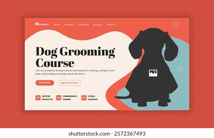 Pet healthcare, grooming, food shop, website landing page user interface design, and pet adopt website homepage hero section design template