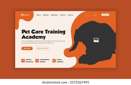 Pet healthcare, grooming, food shop, website landing page user interface design, and pet adopt website homepage hero section design template