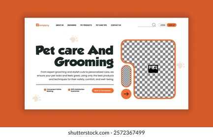 Pet healthcare, grooming, food shop, website landing page user interface design, and pet adopt website homepage hero section design template