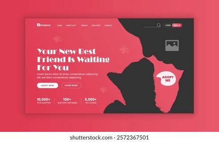 Pet healthcare, grooming, food shop, website landing page user interface design, and pet adopt website homepage hero section design template