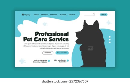 Pet healthcare, grooming, food shop, website landing page user interface design, and pet adopt website homepage hero section design template