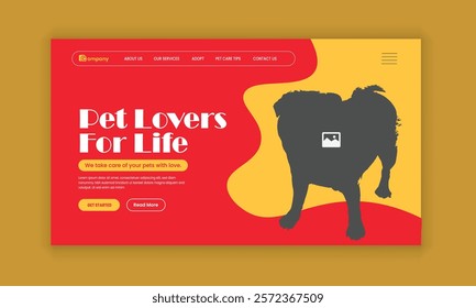 Pet healthcare, grooming, food shop, website landing page user interface design, and pet adopt website homepage hero section design template