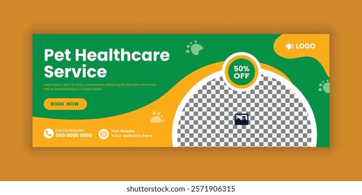 Pet healthcare social media cover banner design template or animal web banner