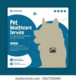 Pet Healthcare Social Media Post and Animal Healthcare Center services online Post Square Flyer Design Template, pet care clinic services web banner design
