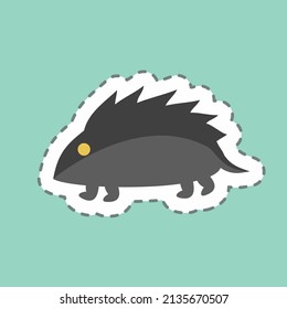 Pet Hedgehog Sticker in trendy line cut isolated on blue background