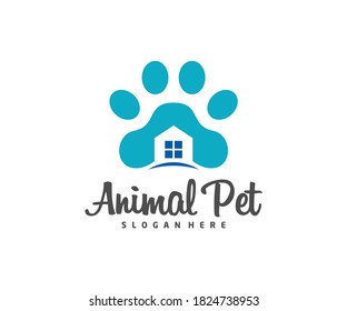 Pet Home Logo dog cat design vector template. Animals Veterinary clinic Logotype concept outline icon.