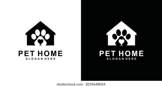 Plantilla de diseño del logotipo del vector del hogar de mascotas sobre fondo blanco y negro.