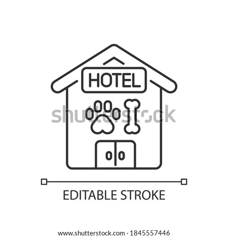 Pet hotel linear icon. Providing accommodations for pets. Animals overnight sitting service thin line customizable illustration. Contour symbol. Vector isolated outline drawing. Editable stroke