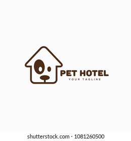 Pet hotel logo design template in linear style. Vector illustration.