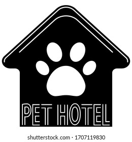 Pet hotel. Logotype of pet hotel in flat style. Symbol of dog or cat home with an icon of paw inside, isolated on white background. Vector
