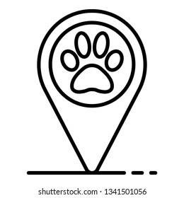 Pet hotel map pin icon. Outline pet hotel map pin vector icon for web design isolated on white background