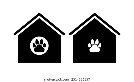 Pet Haus schwarz-weiß flach Vektor-Icon-Design. Haustier-Symbol-Design und Clip Art