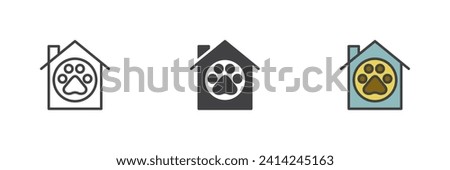 Pet house different style icon set. Line, glyph and filled outline colorful version, outline and filled vector sign. Animal home symbol, logo illustration. Vector graphics