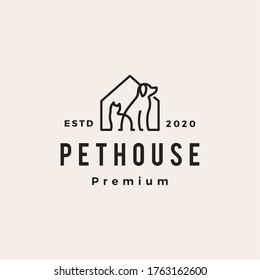 pet house dog cat hipster vintage logo vector icon illustration