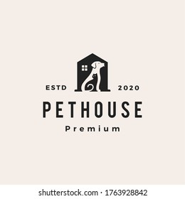 pet house dog cat hipster vintage logo vector icon illustration	