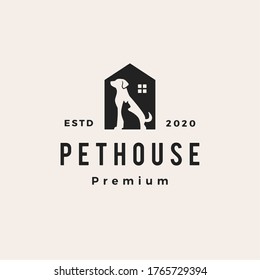 pet house dog cat hipster vintage logo vector icon illustration