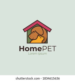 Pet house home logo. cute dog and cat pet in home vector