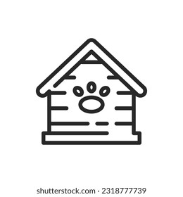 Pet House Icon. Vector Outline Editable Sign of Cozy Shelter for Domestic Animals, Ideal for Pet Care and Accessories