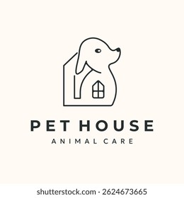 pet house line art logo vector minimalist illustration design, dog house symbol design