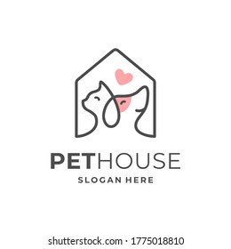 Pet House Logo Concept With Dog And Cat Element.