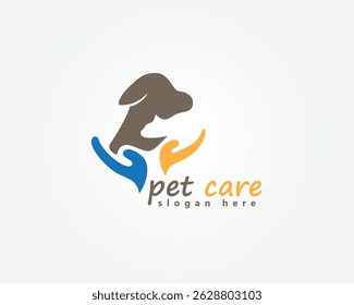 pet house logo, creative dog with cat shadow on two hands care icon, logo design inspiration