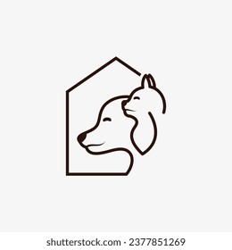 Pet house logo design with dog cat icon logo and creative element concept