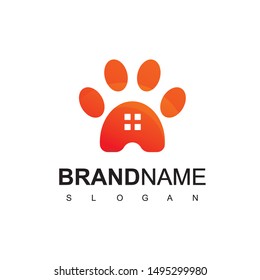 Pet House Logo Design Template With Paw Symbol