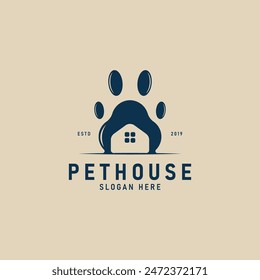 diseño minimalista de la Ilustración vectorial del logotipo de la casa de mascotas, diseño creativo del logotipo de paw de la tienda de mascotas