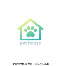 pet house logo, paw and home vector icon