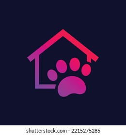 Pet House Logo, Paw And Home Icon On Dark