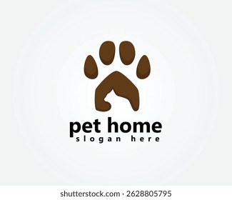 Huisdier logo, poot vorm huis met kat schaduw logo ontwerp inspiratie