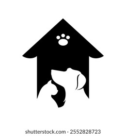 Logotipo de la casa del animal doméstico y la imagen del perro y del gato