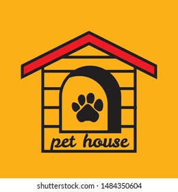 Pet house logotype, dog booth with paw sign