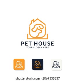 pet house outline logo design, cat and dog