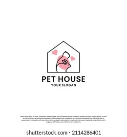 pet house, pet store logo design collection. rabbit and cat combination in the house