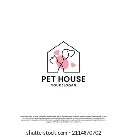 casa de mascotas, colección de diseño de logotipo de tienda de mascotas. combinación de conejo y gato en la casa