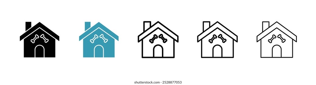Icono del Vector de la casa del animal doméstico fijado en colores negros y azules.