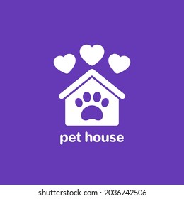 logotipo vectorial de mascotas, pezuña y hogar con corazones