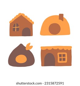 Pet houses vector illustration set. Simple animal homes. Pet store products isolated on white background.