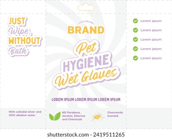 Pet Hygiene Wet Gloves Simple Minimalist Packaging Design Vector