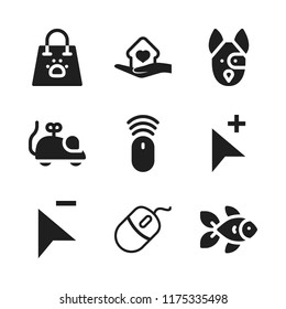 pet icon. 9 pet vector icons set. goldfish, shelter and mouse icons for web and design about pet theme