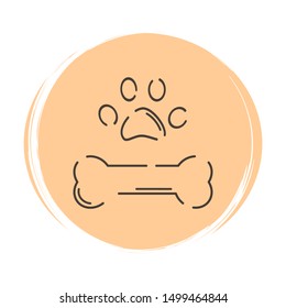 pet icon logo. vector illustration on circle with brush texture with bone and pet paw.