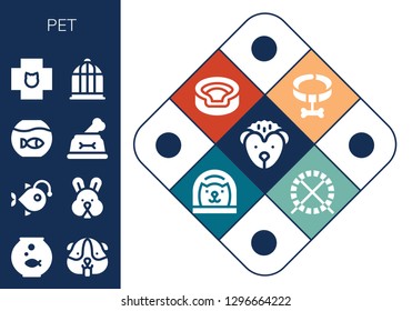  pet icon set. 13 filled pet icons. Simple modern icons about  - Hedgehog, Fishbowl, Hamster, Anglerfish, Rabbit, Dog, Veterinary, Bird cage, Collar, Animal, Cat, Hamster ball