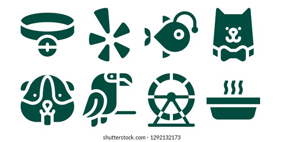  pet icon set. 8 filled pet icons. Simple modern icons about  - Hamster, Collar, Parrot, Yelp, Hamster wheel, Anglerfish, Cat