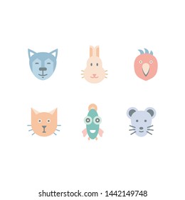 Pet icon set: cat, dog, fish, rabbit, parrot, mouse