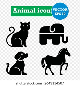 Pet icon set. Cat, Dog, Elephant and horse animal icon pack. vector illustration. Eps 10