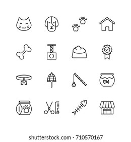 Pet icon set. Collection of shop line icons. High quality logos of dog, cat, house on white background. Pack of symbols for design website, mobile app, printed material, etc.