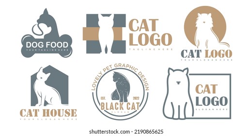 Pet icon set logo design template Vector dog and cat sign