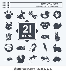 Pet Icon Set in trendy glyph style isolated on soft blue background